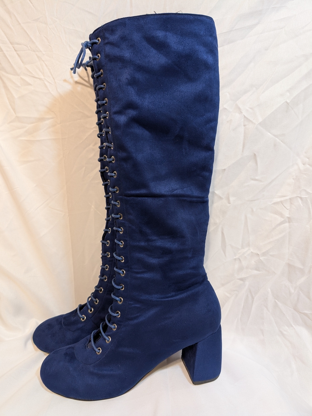 Women's Navy Blue Lace-Up Knee-High Boots
